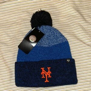 Blue and Black Beanie with Orange Logo